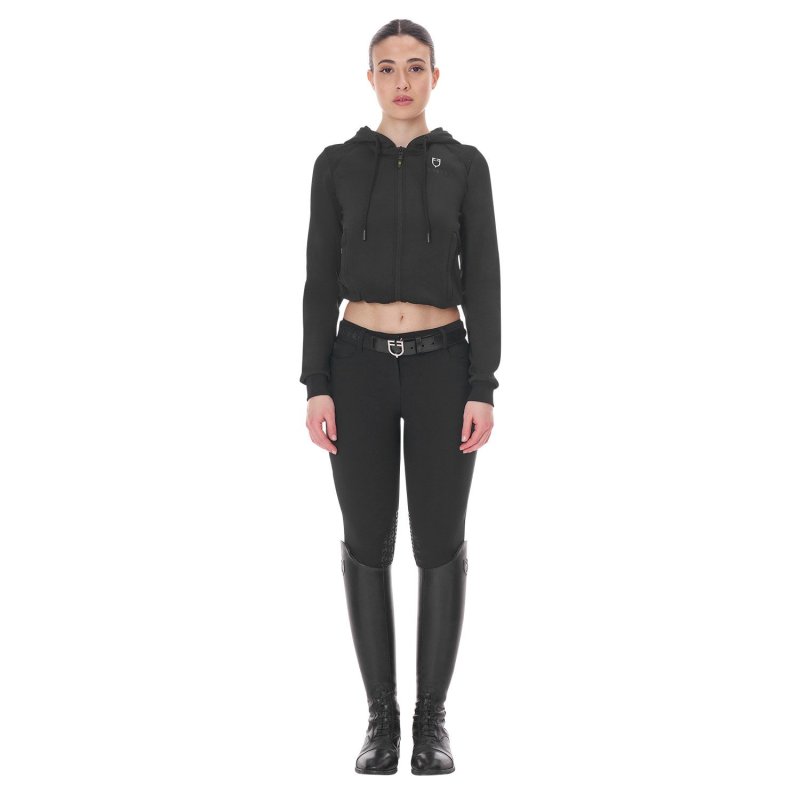 Equestro Felpa donna cropped con cappuccio - Nero