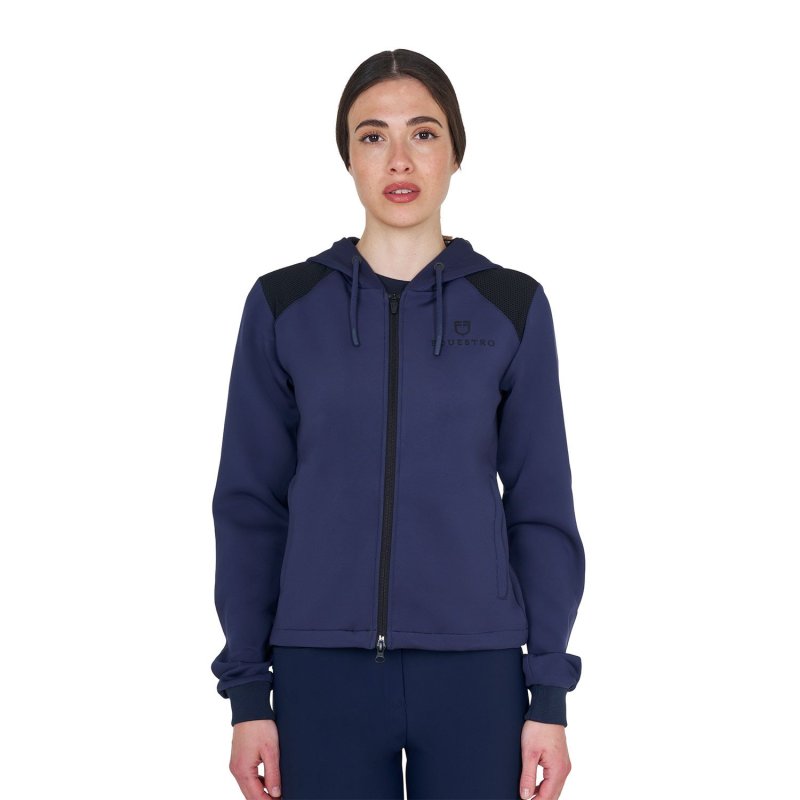 Equestro Felpa donna cropped con cappuccio - Blu navy