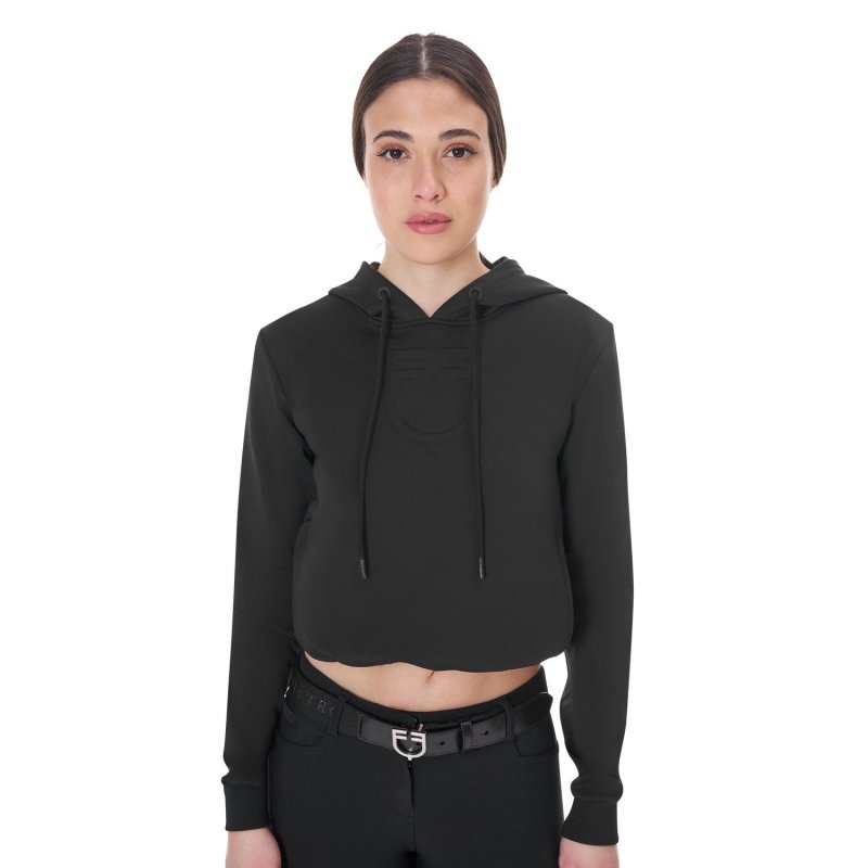 Equestro Felpa donna cut out con cappuccio - Nero