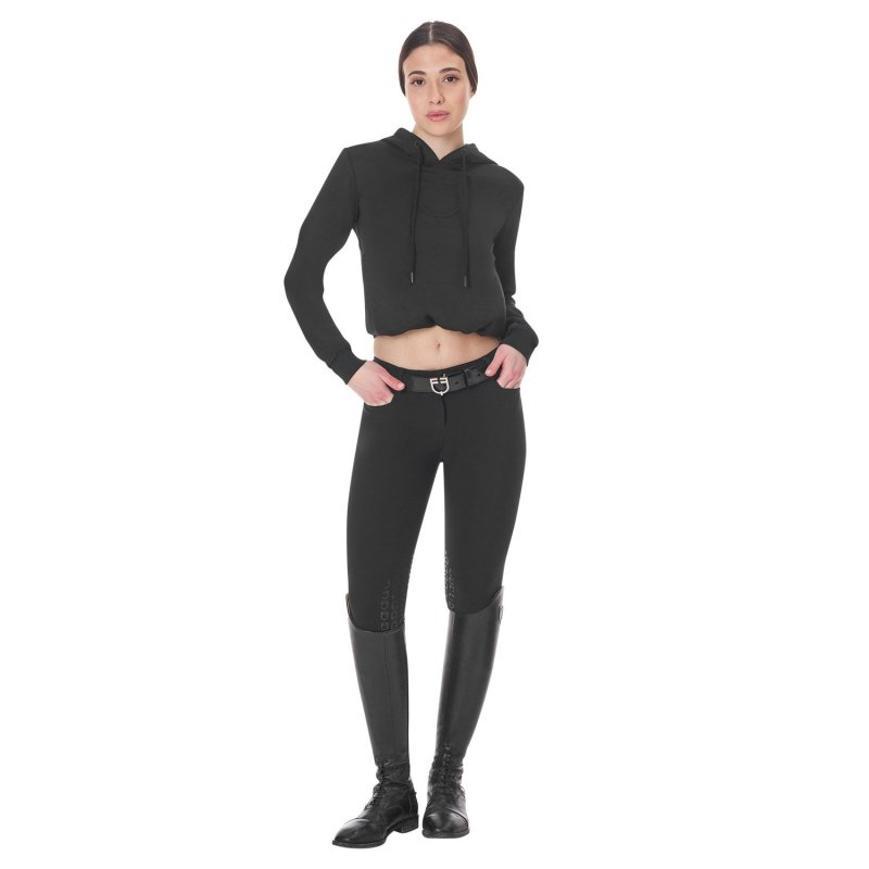 Equestro Felpa donna cut out con cappuccio - Nero