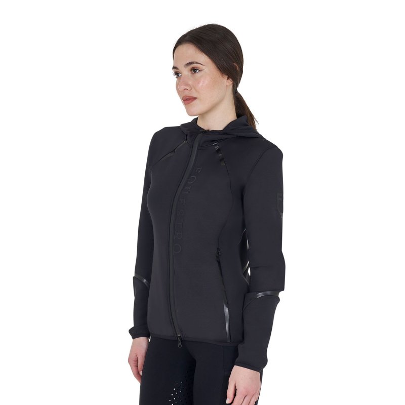 Equestro Felpa tecnica da donna in jersey con zip - Nero
