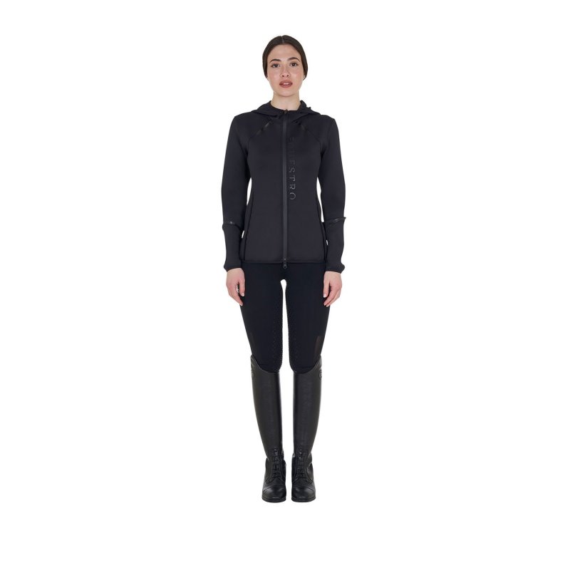 Equestro Felpa tecnica da donna in jersey con zip - Nero