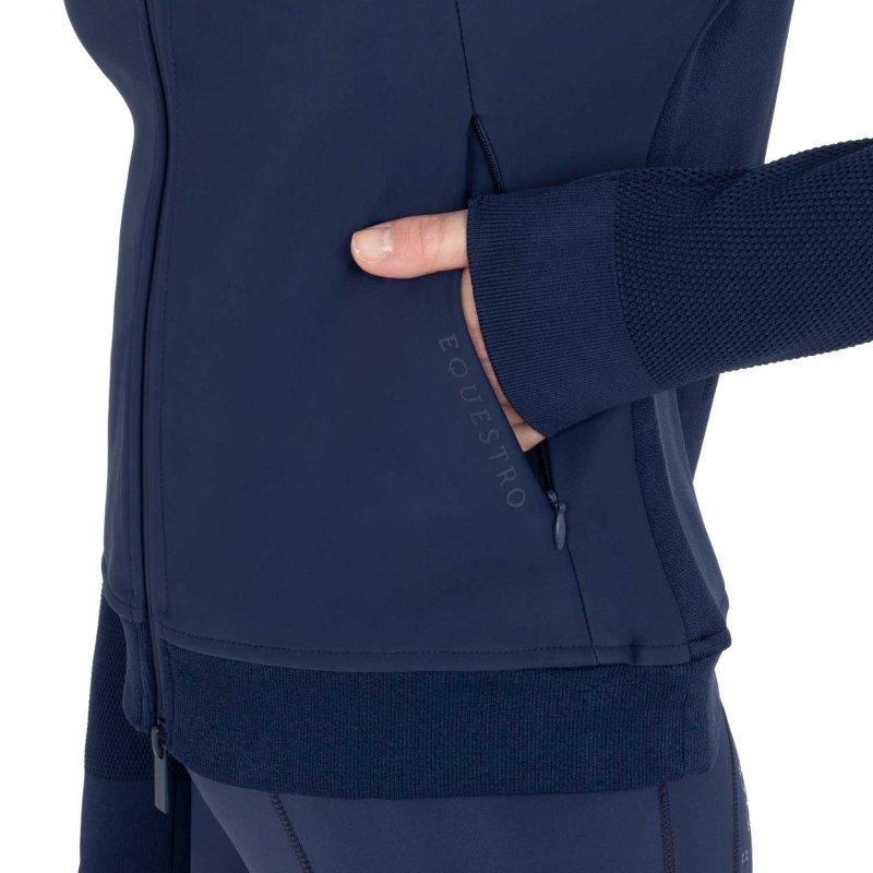 Equestro Felpa tecnica donna con cappuccio e inserti micro mesh - Blu navy