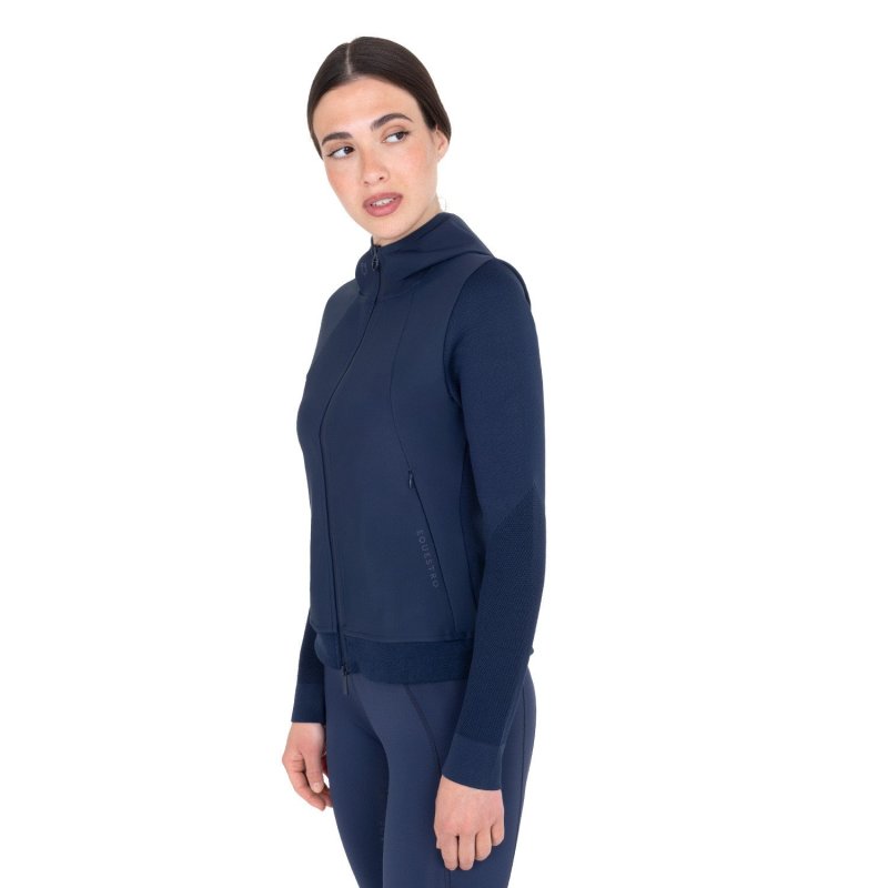Equestro Felpa tecnica donna con cappuccio e inserti micro mesh - Blu navy