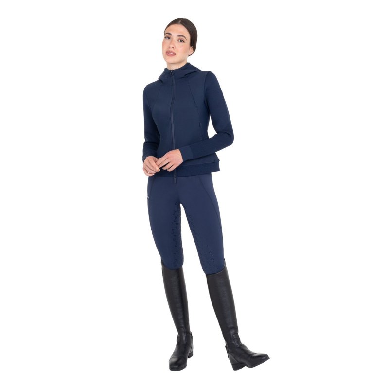 Equestro Felpa tecnica donna con cappuccio e inserti micro mesh - Blu navy