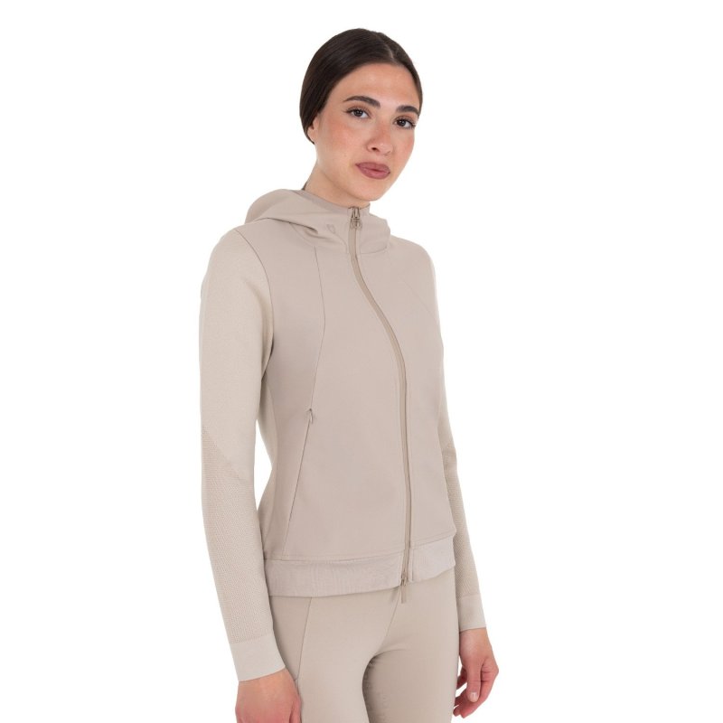 Equestro Felpa tecnica donna con cappuccio e inserti micro mesh - OXFORD TAN (15-1306)