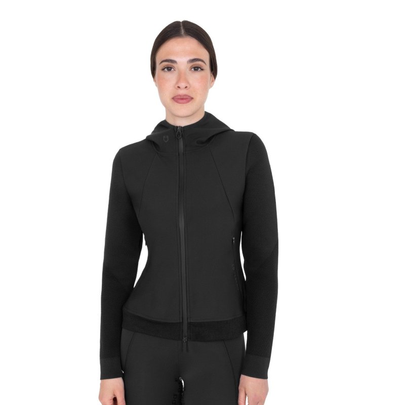 Equestro Felpa tecnica donna con cappuccio e inserti micro mesh - Nero