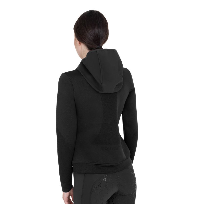 Equestro Felpa tecnica donna con cappuccio e inserti micro mesh - Nero