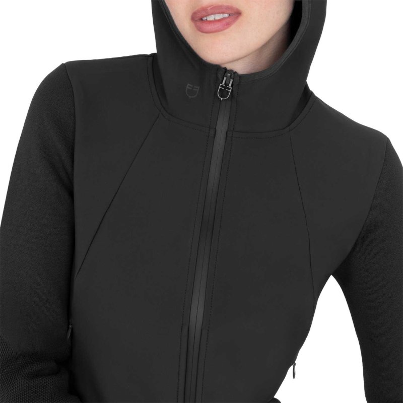Equestro Felpa tecnica donna con cappuccio e inserti micro mesh - Nero