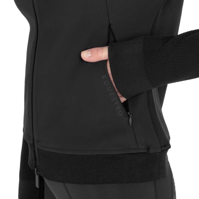 Equestro Felpa tecnica donna con cappuccio e inserti micro mesh - Nero