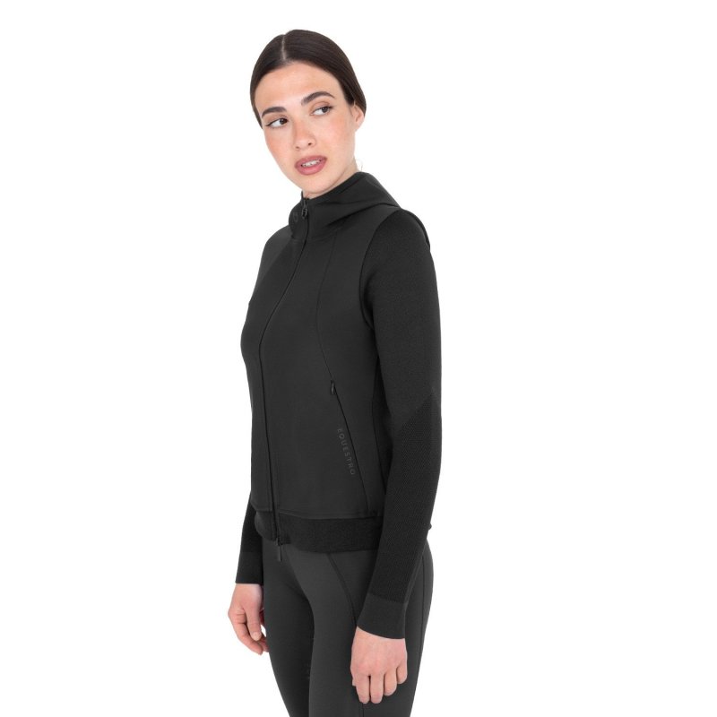Equestro Felpa tecnica donna con cappuccio e inserti micro mesh - Nero