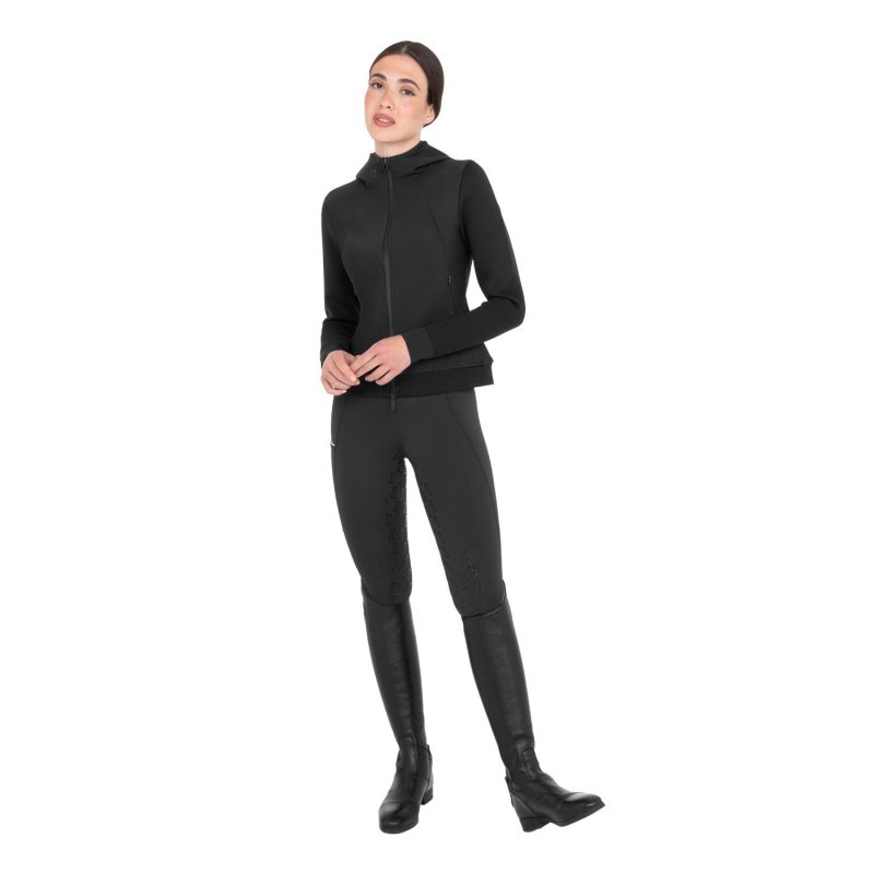 Equestro Felpa tecnica donna con cappuccio e inserti micro mesh - Nero