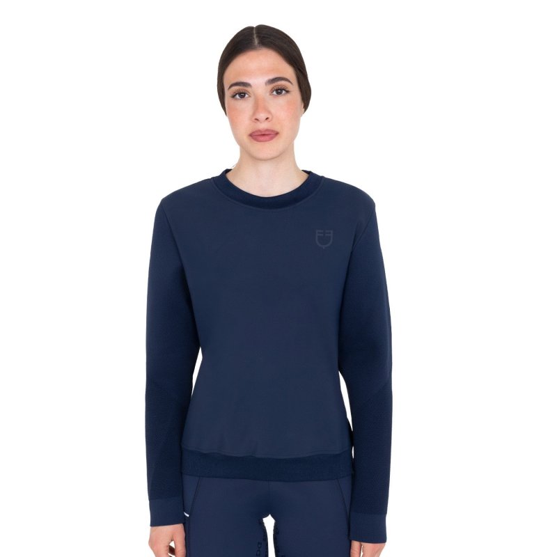 Equestro Felpa tecnica donna girocollo con inserti micro mesh - Blu navy
