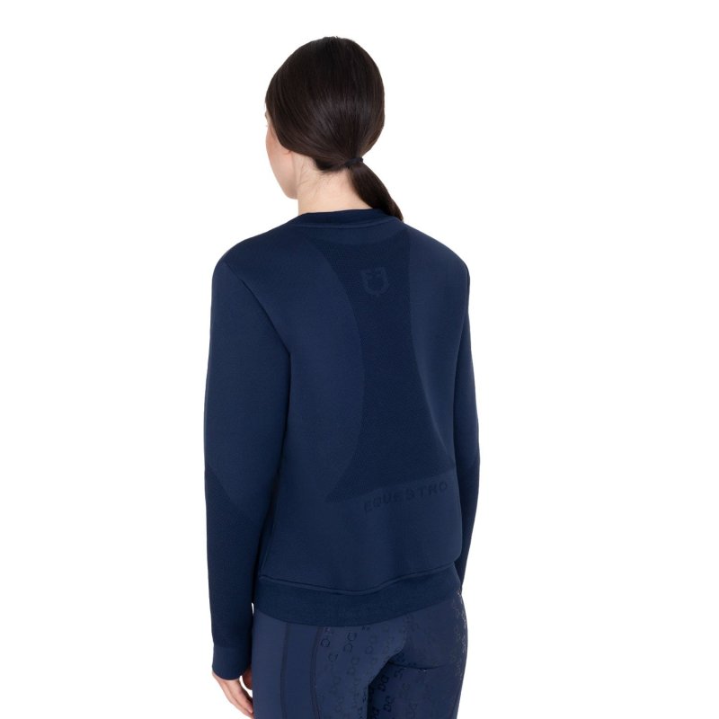 Equestro Felpa tecnica donna girocollo con inserti micro mesh - Blu navy