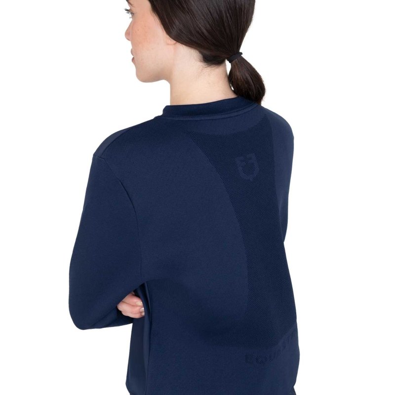 Equestro Felpa tecnica donna girocollo con inserti micro mesh - Blu navy
