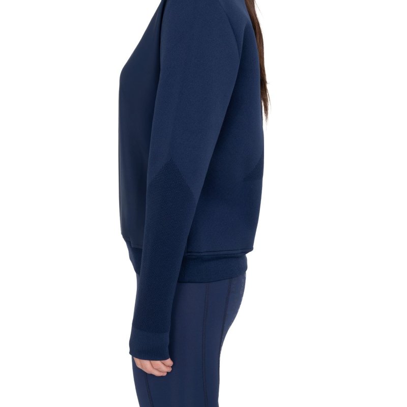 Equestro Felpa tecnica donna girocollo con inserti micro mesh - Blu navy