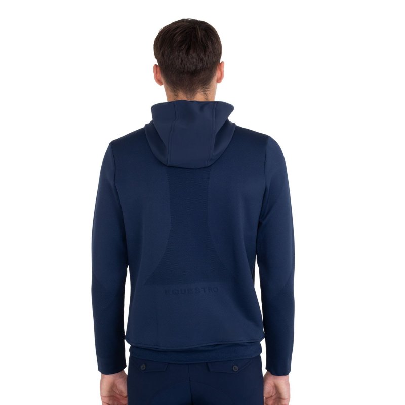 Equestro Felpa tecnica uomo con cappuccio e inserti micro mesh - Blu navy