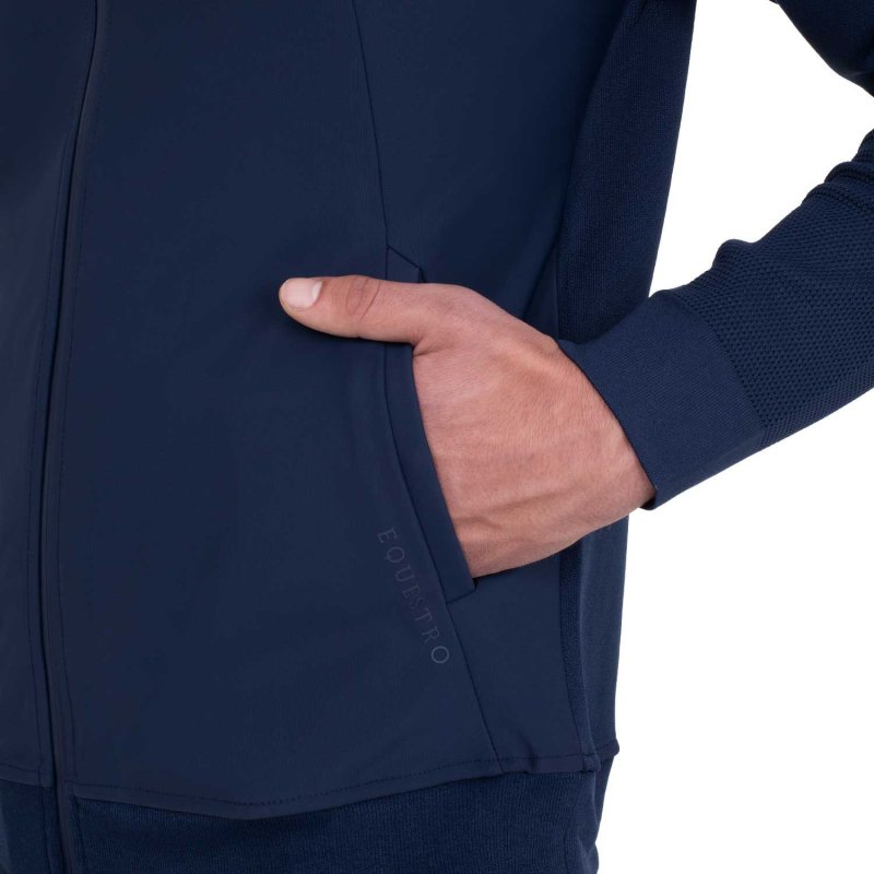 Equestro Felpa tecnica uomo con cappuccio e inserti micro mesh - Blu navy