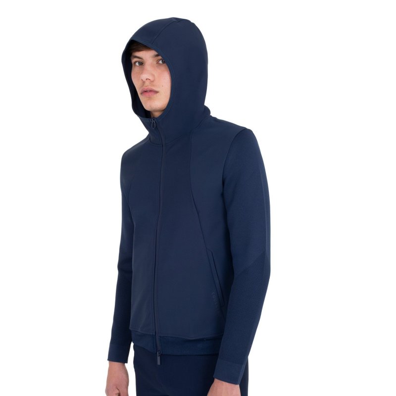 Equestro Felpa tecnica uomo con cappuccio e inserti micro mesh - Blu navy