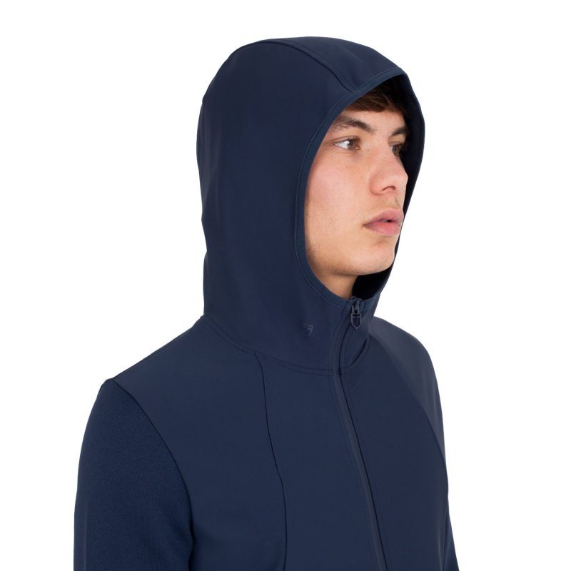Equestro Felpa tecnica uomo con cappuccio e inserti micro mesh - Blu navy
