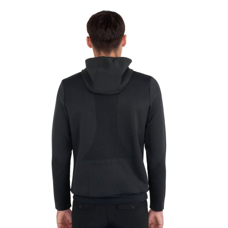 Equestro Felpa tecnica uomo con cappuccio e inserti micro mesh - Nero