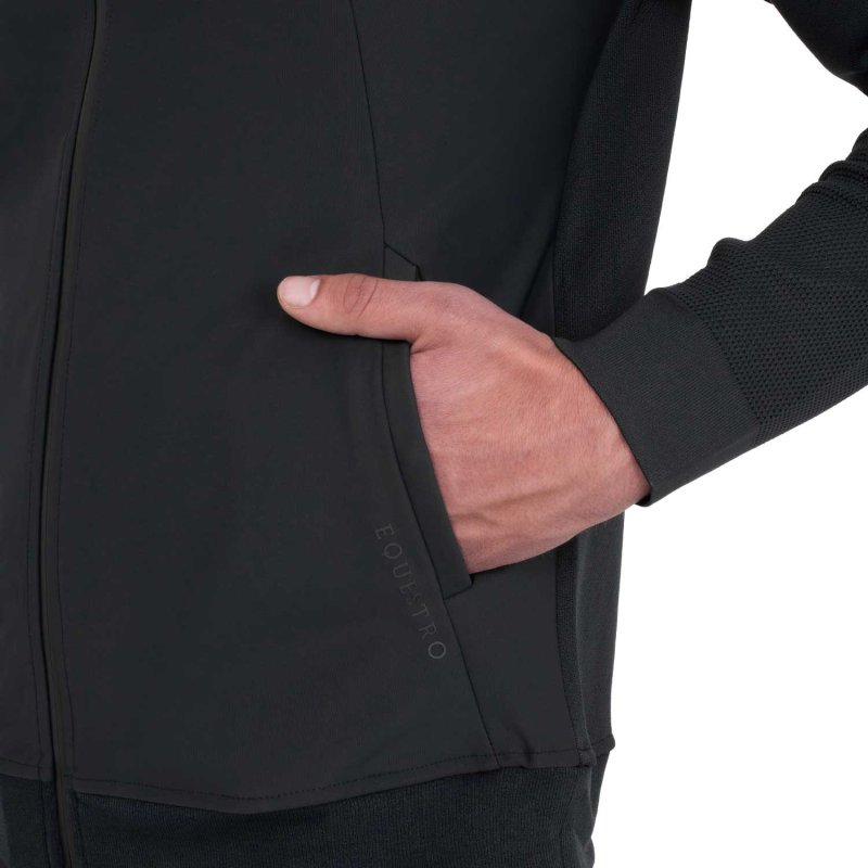 Equestro Felpa tecnica uomo con cappuccio e inserti micro mesh - Nero