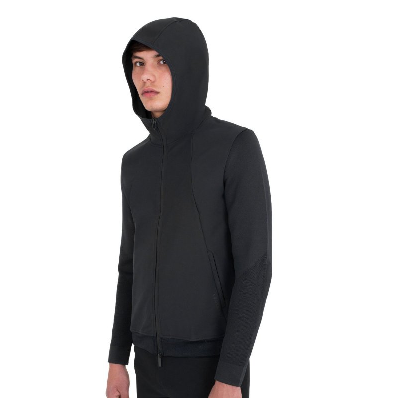 Equestro Felpa tecnica uomo con cappuccio e inserti micro mesh - Nero