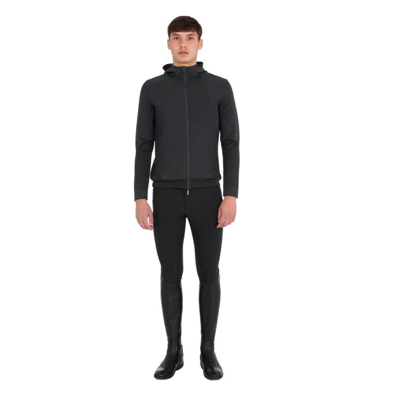 Equestro Felpa tecnica uomo con cappuccio e inserti micro mesh - Nero