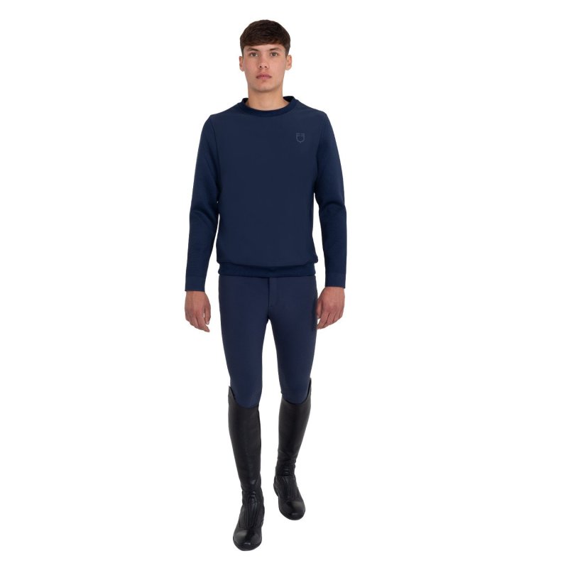 Equestro Felpa tecnica uomo girocollo con inserti micro mesh - Blu navy
