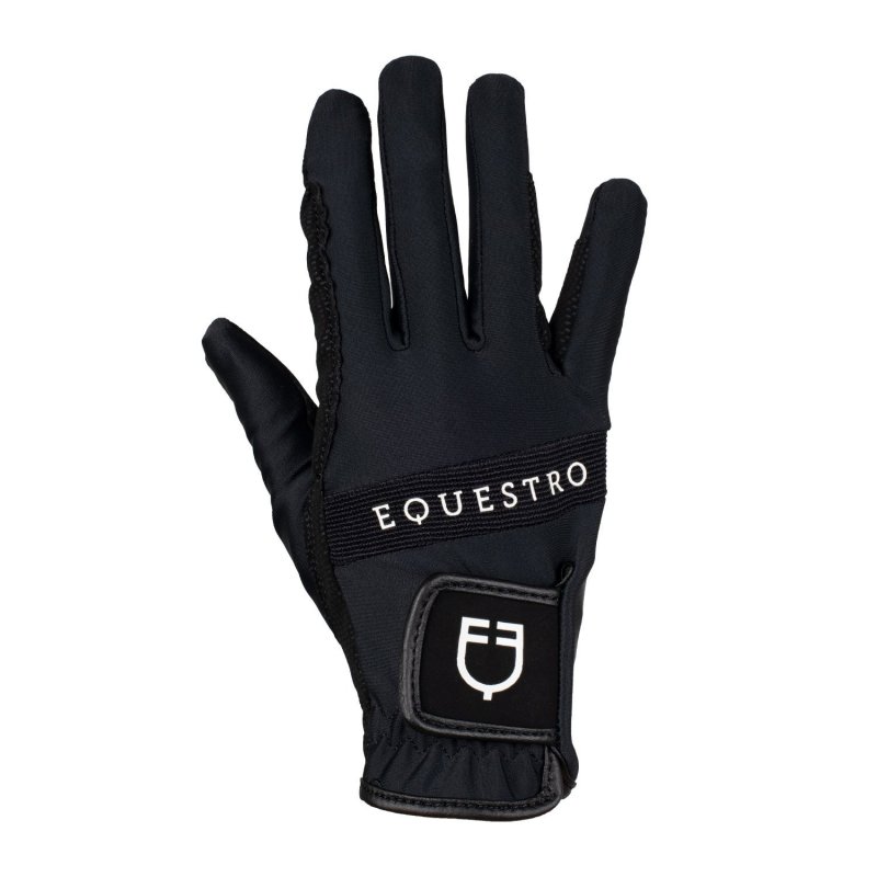 Equestro Guanti in tessuto tecnico con logo multicolor - Nero