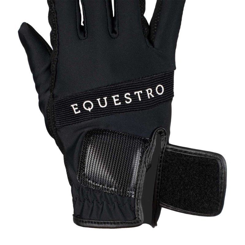 Equestro Guanti in tessuto tecnico con logo multicolor - Nero
