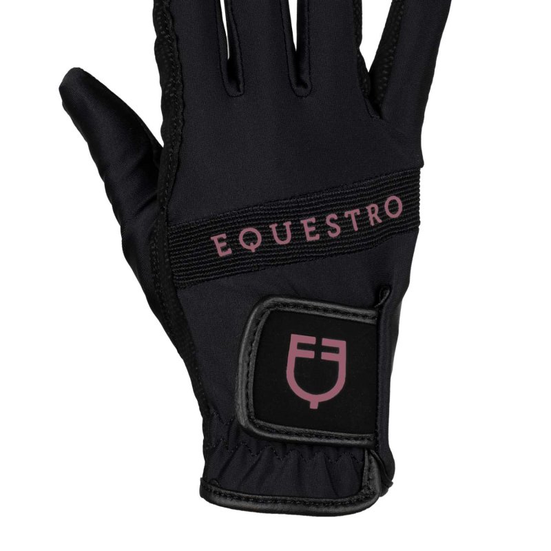 Equestro Guanti in tessuto tecnico con logo multicolor - Nero