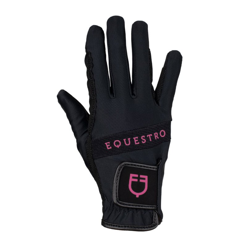Equestro Guanti in tessuto tecnico con logo multicolor - Nero