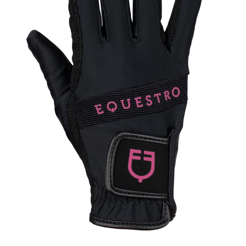 Equestro Guanti in tessuto tecnico con logo multicolor - Nero