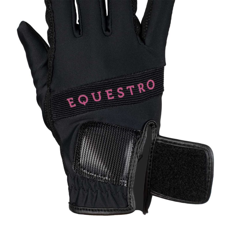Equestro Guanti in tessuto tecnico con logo multicolor - Nero
