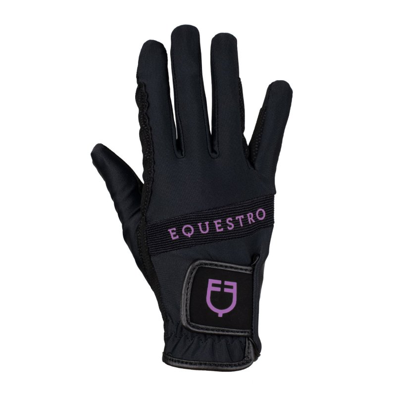 Equestro Guanti in tessuto tecnico con logo multicolor - Nero