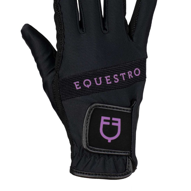 Equestro Guanti in tessuto tecnico con logo multicolor - Nero