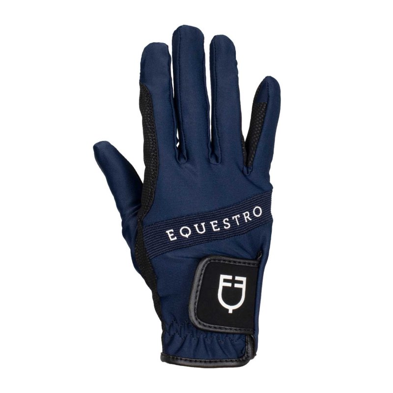 Equestro Guanti in tessuto tecnico con logo multicolor - Blu navy