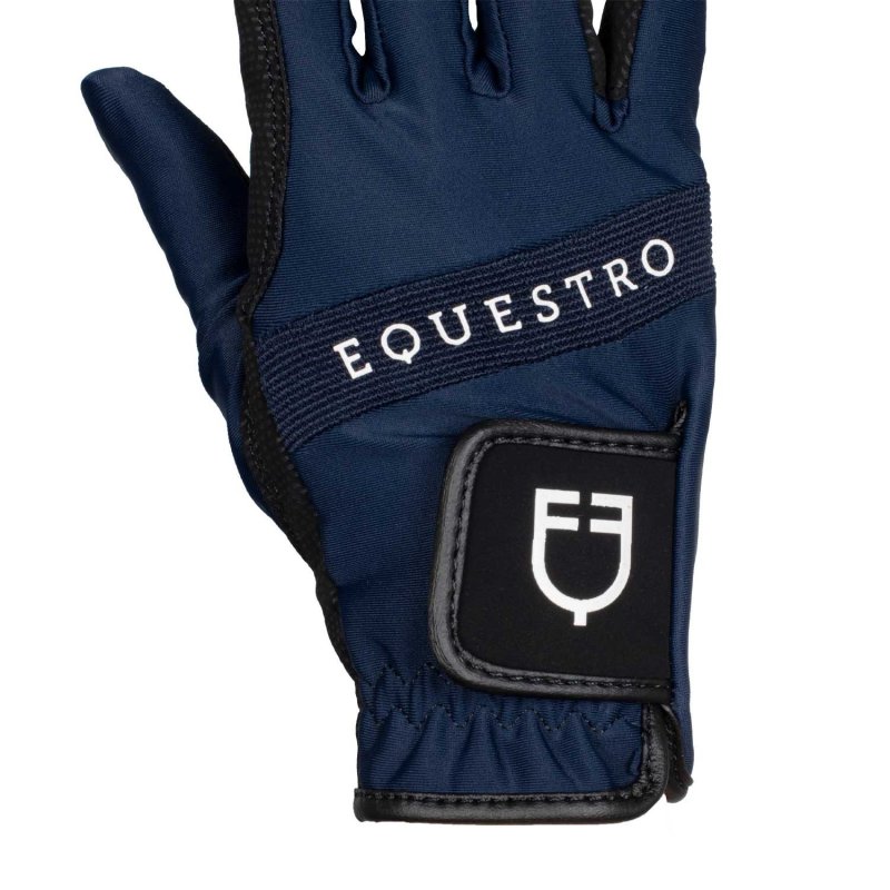 Equestro Guanti in tessuto tecnico con logo multicolor - Blu navy