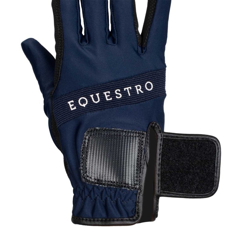 Equestro Guanti in tessuto tecnico con logo multicolor - Blu navy