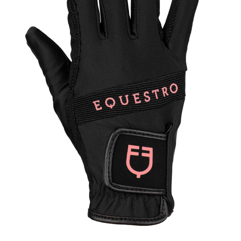 Equestro Guanti in tessuto tecnico con logo multicolor - Nero
