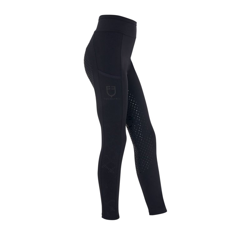 Equestro Leggings bambina con decorazioni perforate - Nero