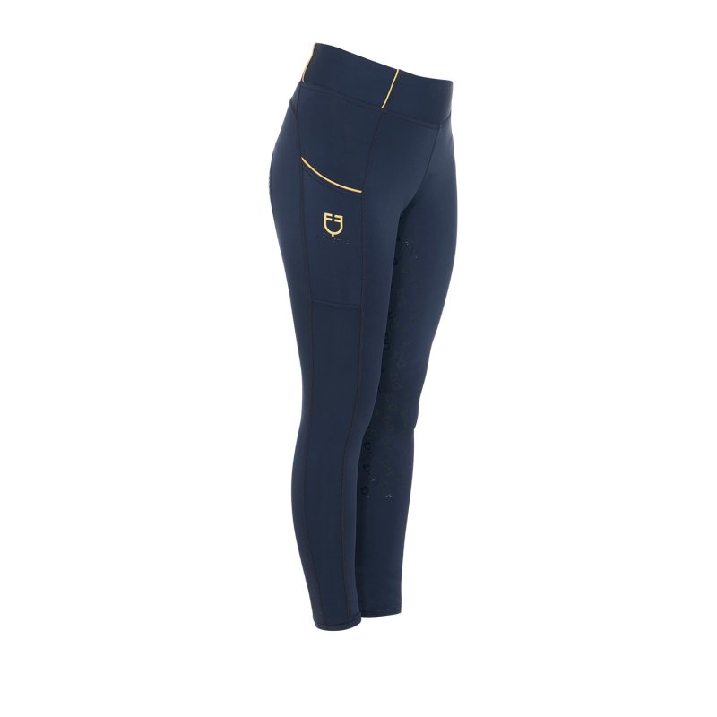 Equestro Leggings bambina slim fit grip con logo - Blu navy