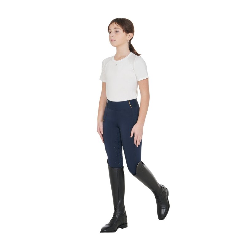 Equestro Leggings bambina slim fit grip con logo - Blu navy