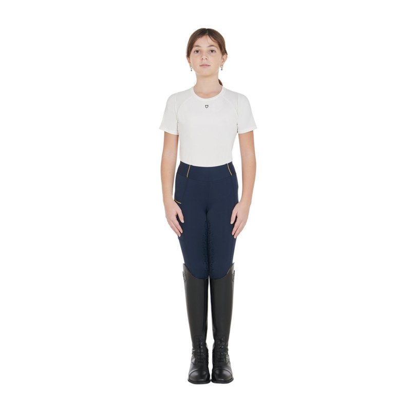 Equestro Leggings bambina slim fit grip con logo - Blu navy