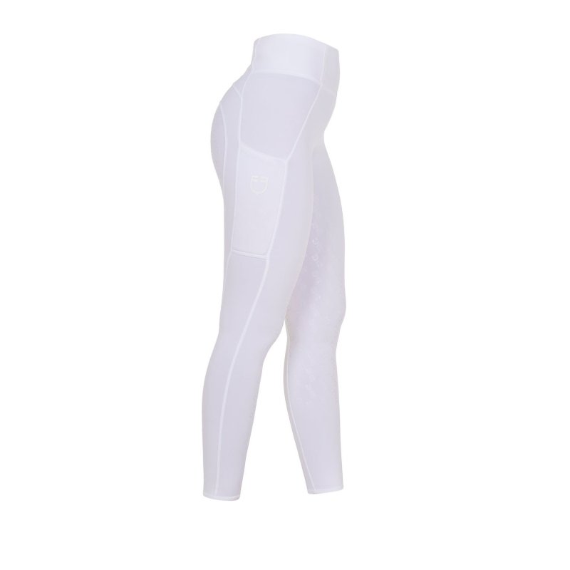 Equestro Leggings bambina slim fit grip con logo - Bianco