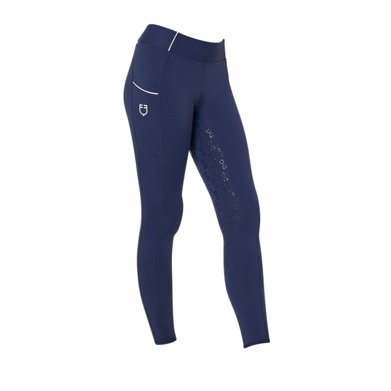 Equestro Leggings bambina slim fit grip con logo - Blu navy