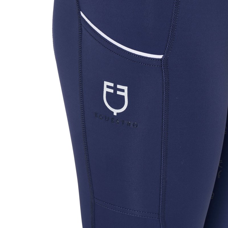 Equestro Leggings bambina slim fit grip con logo - Blu navy