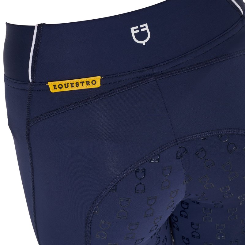Equestro Leggings bambina slim fit grip con logo - Blu navy