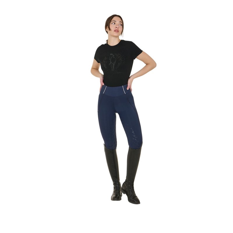 Equestro Leggings donna slim fit full grip - Blu navy